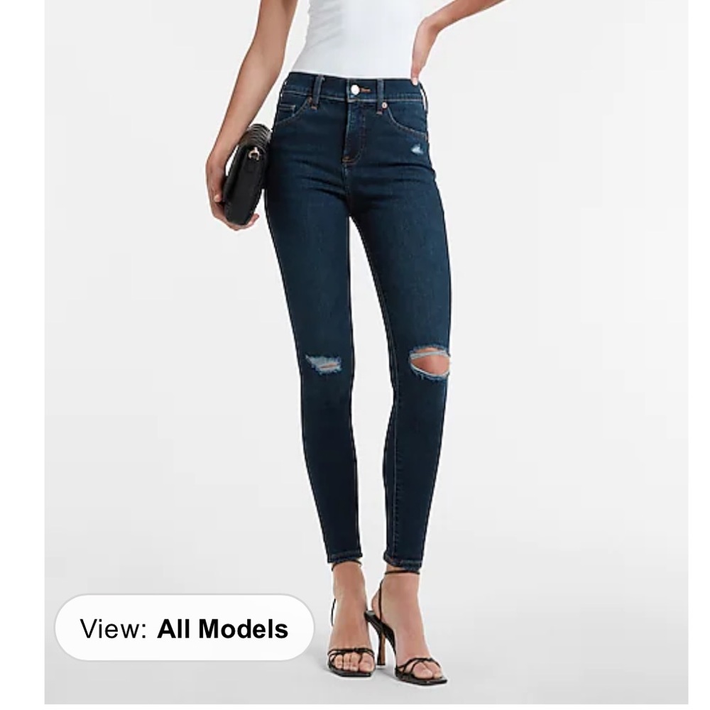 Mid Rise Dark Wash Ripped Supersoft Skinny Jeans